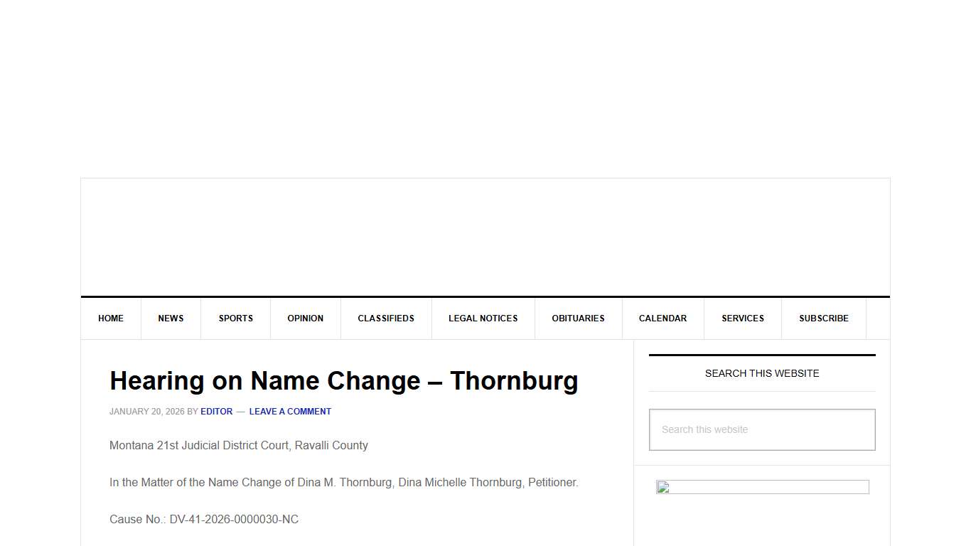 Hearing on Name Change - Thornburg - Bitterroot Star
